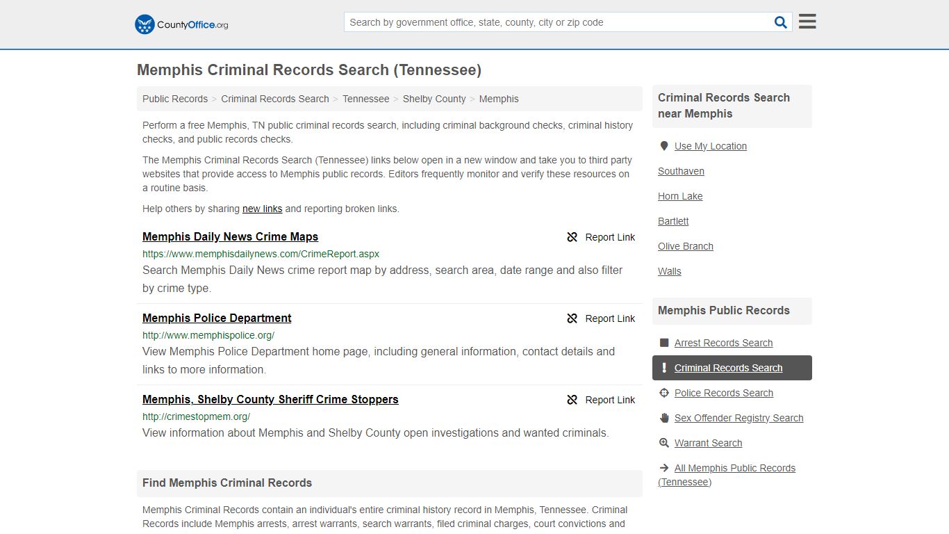 Memphis Criminal Records Search (Tennessee) - County Office